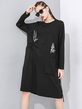 Loose Cropped False-Two Long Sleeve Midi Dress